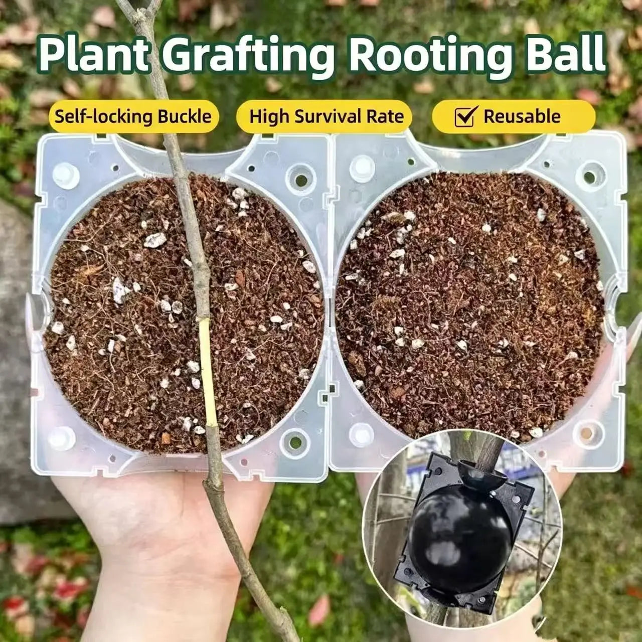 Reusable Plant Root Growing Ball High Pressure Propagation Box Lock-Type Air Layering Grafting Rooting Device for Garden Tree Br