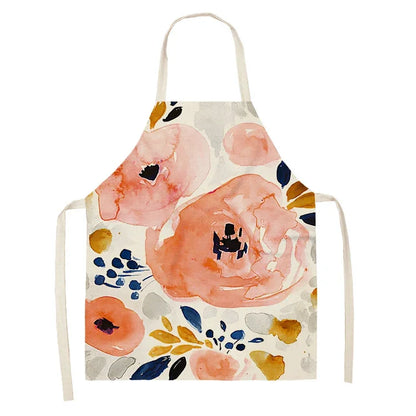  Apron: Flower Pattern Cotton Linen Kitchen Apron for Adults