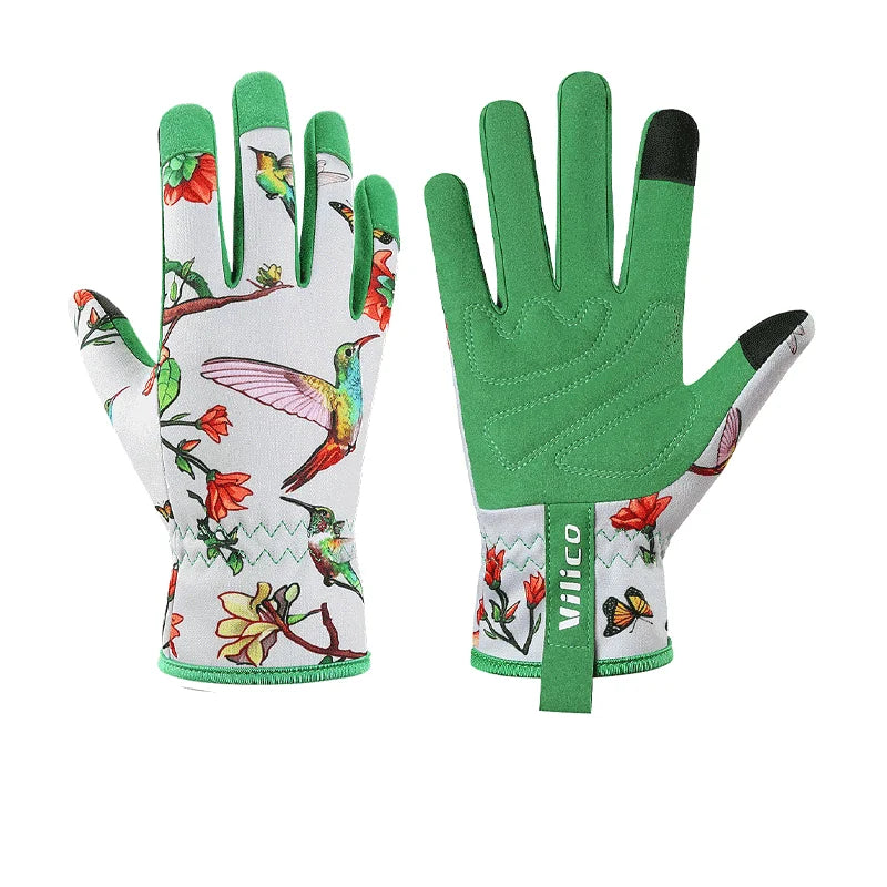 Gardening Gloves with Flower & Bird Print - Breathable & Durable