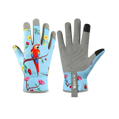 Gardening Gloves with Flower & Bird Print - Breathable & Durable