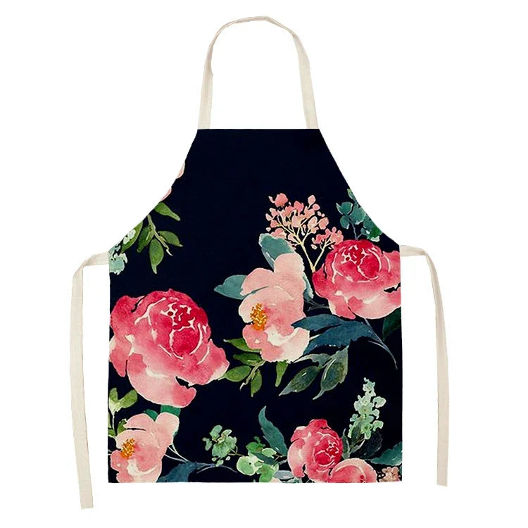  Apron: Flower Pattern Cotton Linen Kitchen Apron for Adults
