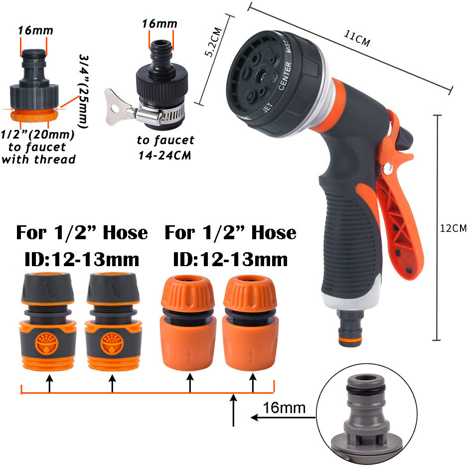 Garden Spray Nozzle: High Pressure 8-Mode Watering Gun