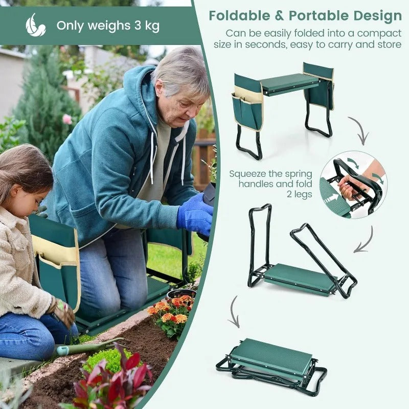 Tool Pouch: Garden Kneeler Seat - Foldable Stool with Thick Foam & Tool Pouch