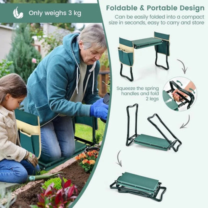Tool Pouch: Garden Kneeler Seat - Foldable Stool with Thick Foam & Tool Pouch