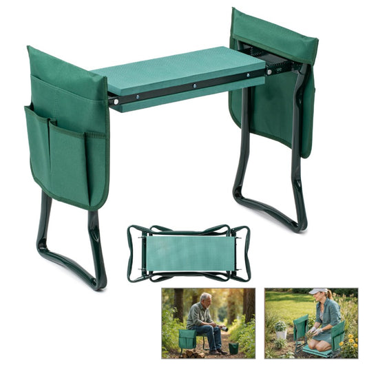 Tool Pouch: Garden Kneeler Seat - Foldable Stool with Thick Foam & Tool Pouch