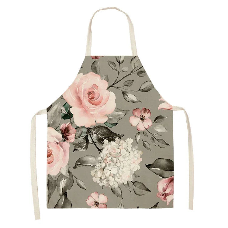  Apron: Flower Pattern Cotton Linen Kitchen Apron for Adults