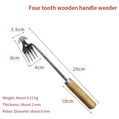 Steel Weed Puller: 4-Teeth Dual Weeder Tool