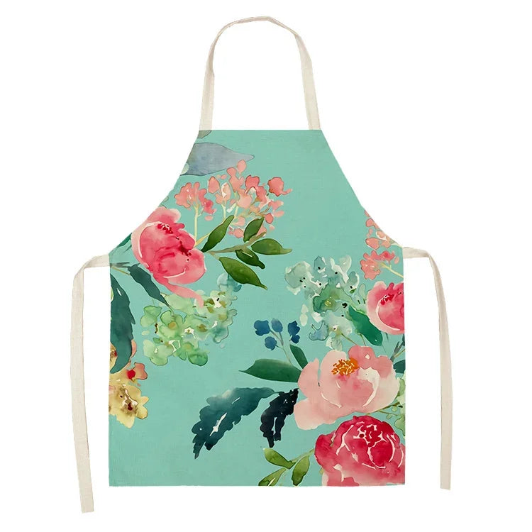  Apron: Flower Pattern Cotton Linen Kitchen Apron for Adults