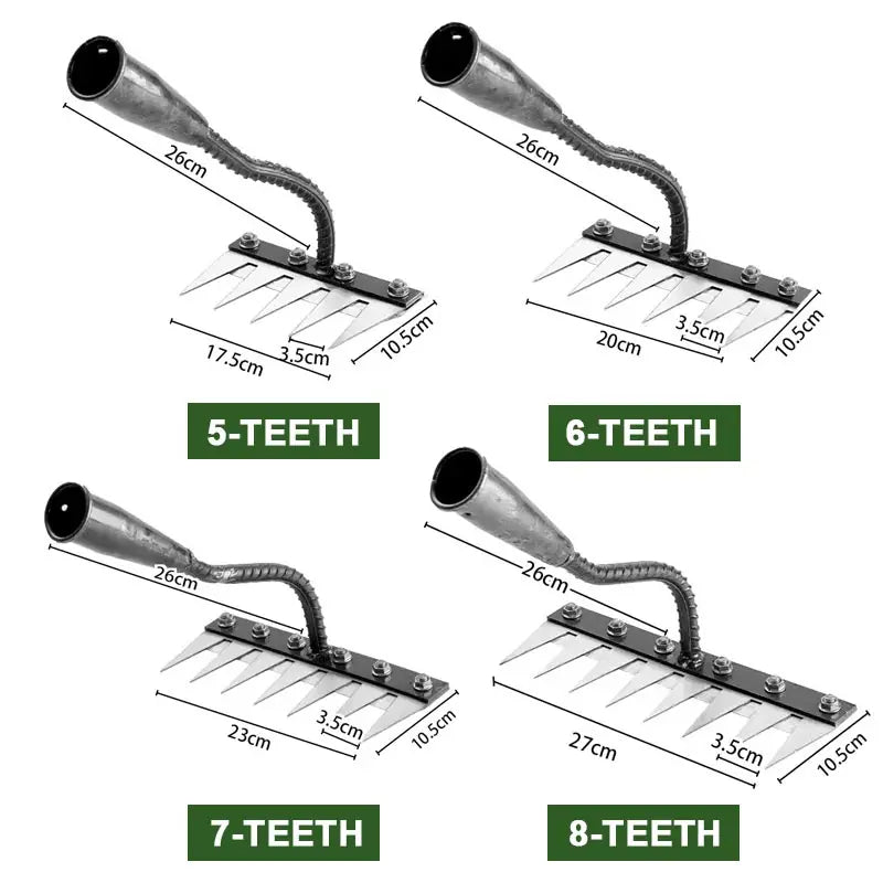 Iron Garden Hoe Rake - 5/6/7/8 Teeth Weeding Tool