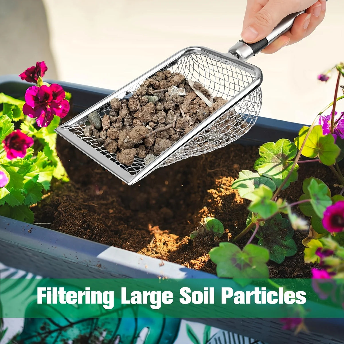 1pcs Garden Soil Sifter, Stainless Steel Sand and Compost Sieve with Handle, for Sifting Stones, Yard, Lawn, and Garden