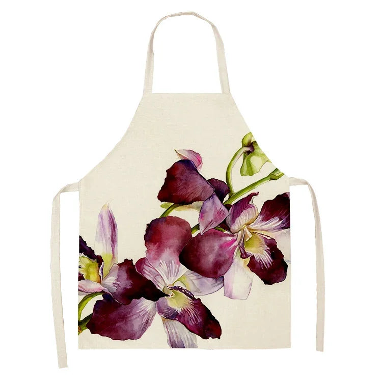  Apron: Flower Pattern Cotton Linen Kitchen Apron for Adults