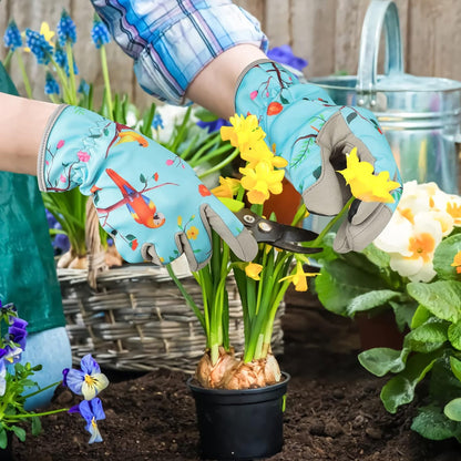 Gardening Gloves with Flower & Bird Print - Breathable & Durable