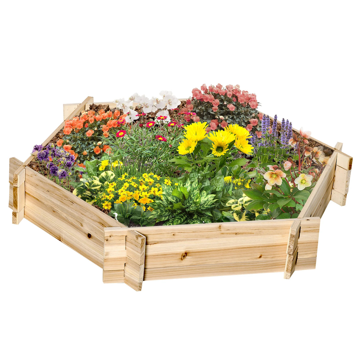 Garden Bed, Wooden 36" Hexagon Planter, No Tools Needed, Screwless Easy Assembly