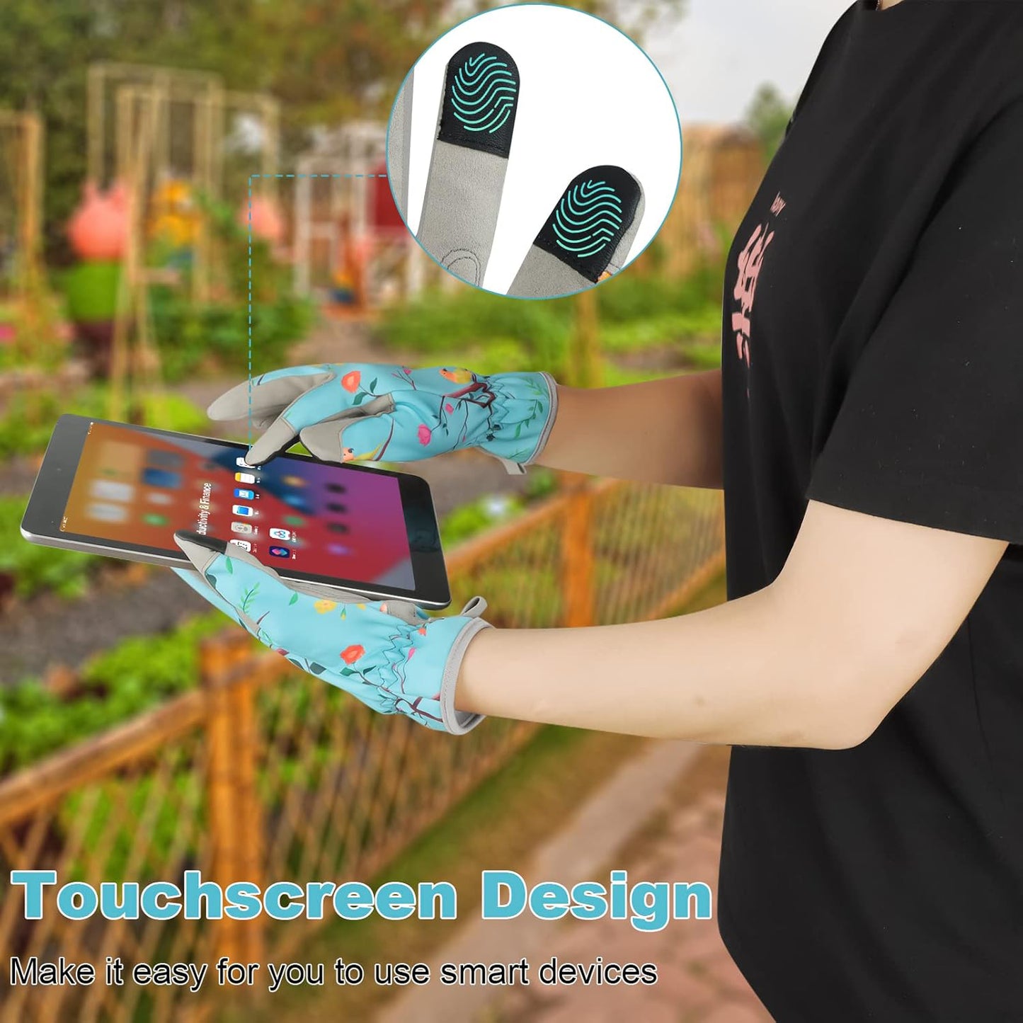 Gardening Gloves with Flower & Bird Print - Breathable & Durable