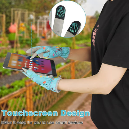 Gardening Gloves with Flower & Bird Print - Breathable & Durable
