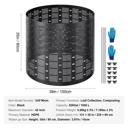 SucceBuy Compost Bin 220Gal Outdoor Expandable Compost Easy to Setup & Large Capacity Composting Bin Fast Creation Fertile Soil