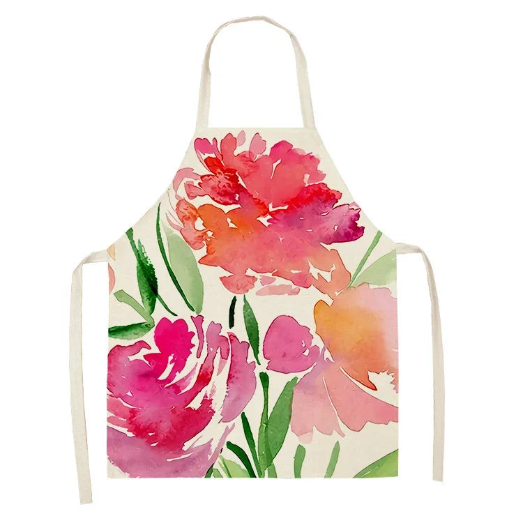  Apron: Flower Pattern Cotton Linen Kitchen Apron for Adults