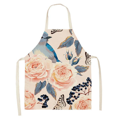  Apron: Flower Pattern Cotton Linen Kitchen Apron for Adults