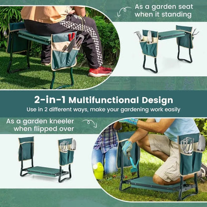 Tool Pouch: Garden Kneeler Seat - Foldable Stool with Thick Foam & Tool Pouch