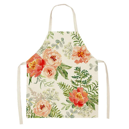  Apron: Flower Pattern Cotton Linen Kitchen Apron for Adults