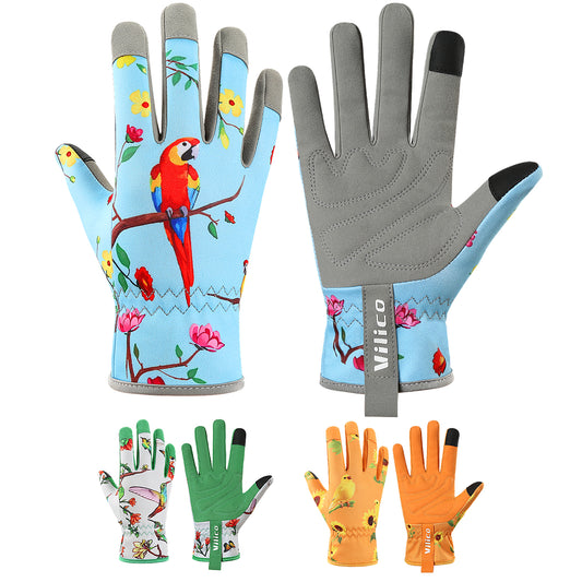 Gardening Gloves with Flower & Bird Print - Breathable & Durable