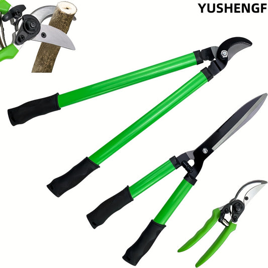 Pruning Shear: 3 Pcs Green Garden Tools Set - Lopper, Shear, Scissors 