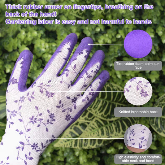 Garden Gloves Green Purple Foam Latex for DIY & Landscaping