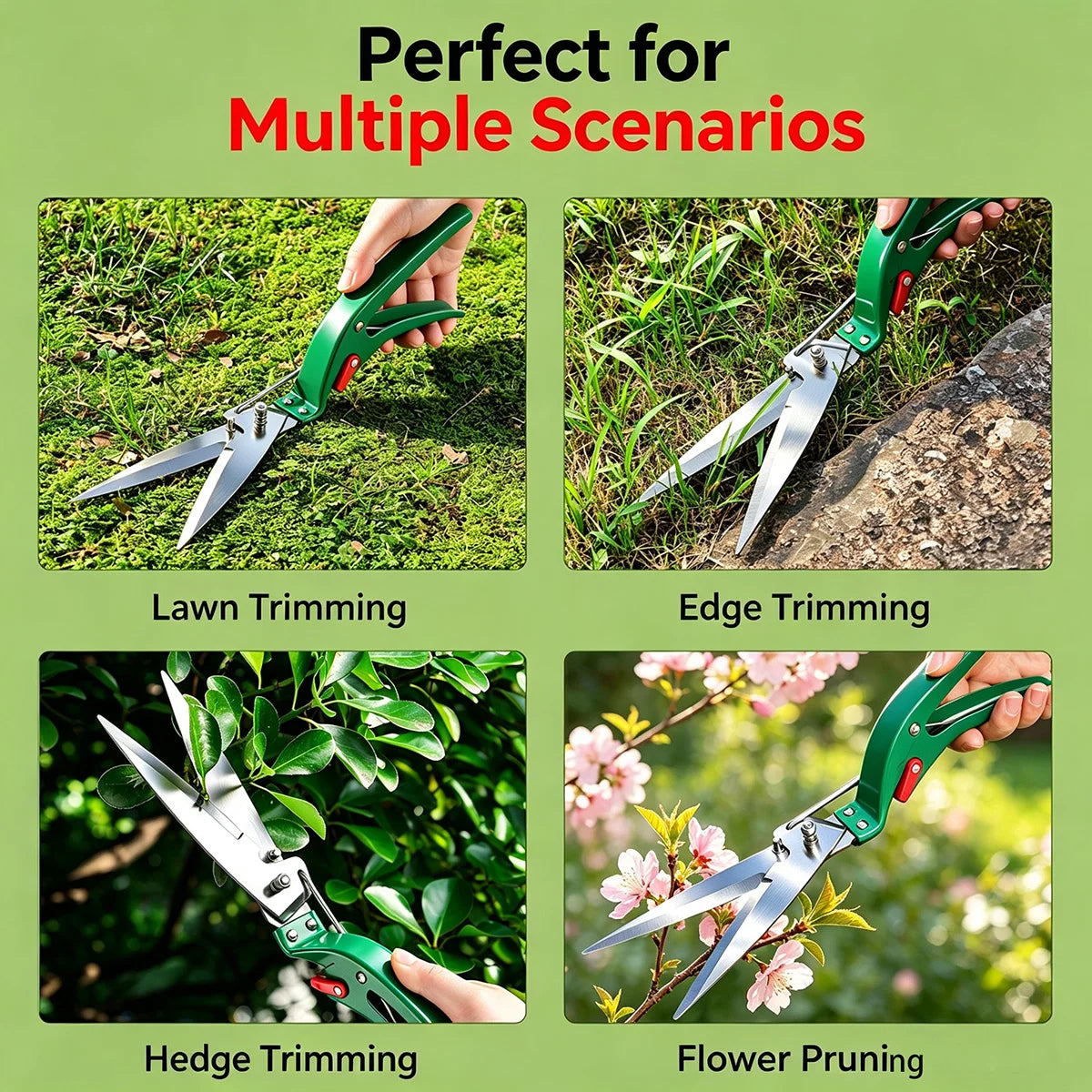 Stainless Steel Grass Shears Labor Saving Spring Handheld Lawn Cutter for Backyard Gardening Hedge Trimming Yard Weeding