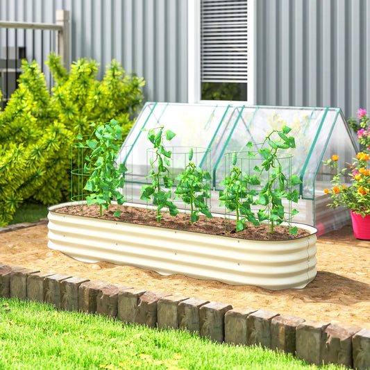 Galvanized Raised Garden Bed Planter Box, 6.4' x 2' x 1', Cream