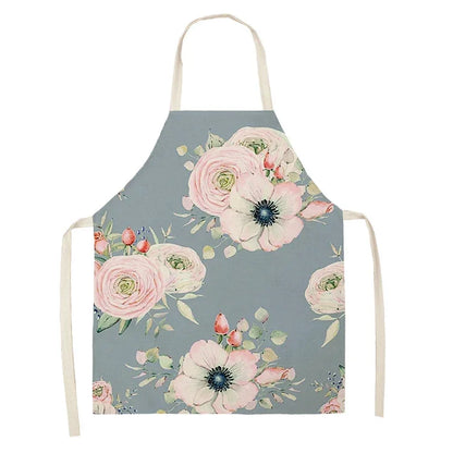  Apron: Flower Pattern Cotton Linen Kitchen Apron for Adults