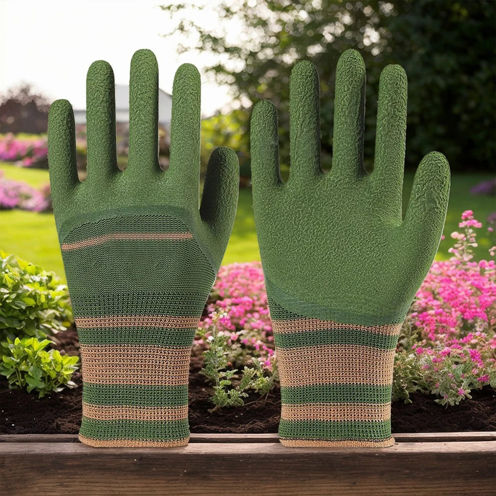 Garden Work Glove Nylon Spandex Fluorescent Green Nitrile Micro Foam Flower Garden Safety Labor Gloves for Gardening Planting