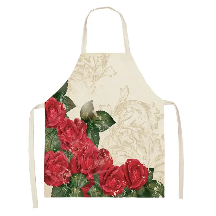  Apron: Flower Pattern Cotton Linen Kitchen Apron for Adults