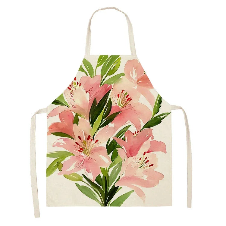  Apron: Flower Pattern Cotton Linen Kitchen Apron for Adults