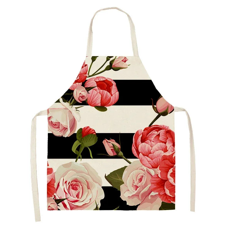  Apron: Flower Pattern Cotton Linen Kitchen Apron for Adults
