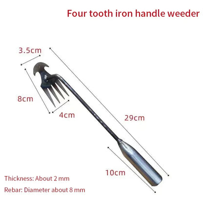 Steel Weed Puller: 4-Teeth Dual Weeder Tool
