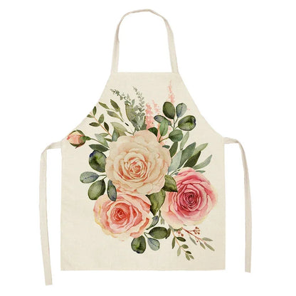  Apron: Flower Pattern Cotton Linen Kitchen Apron for Adults