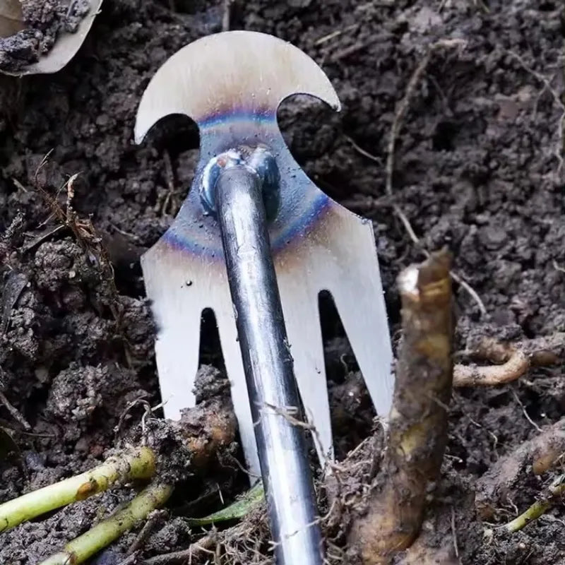 Steel Weed Puller: 4-Teeth Dual Weeder Tool